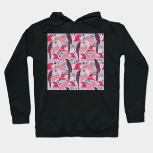 Ara Parrot Tropical Leaves Pattern Red and Blue Hoodie